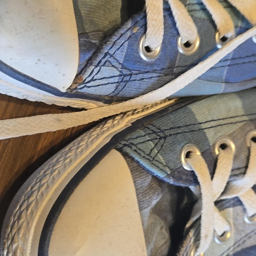 Converse Blue Plaid Athletic Shoes Mens Size 10 Womens Size 12 - Picture 6 of 7